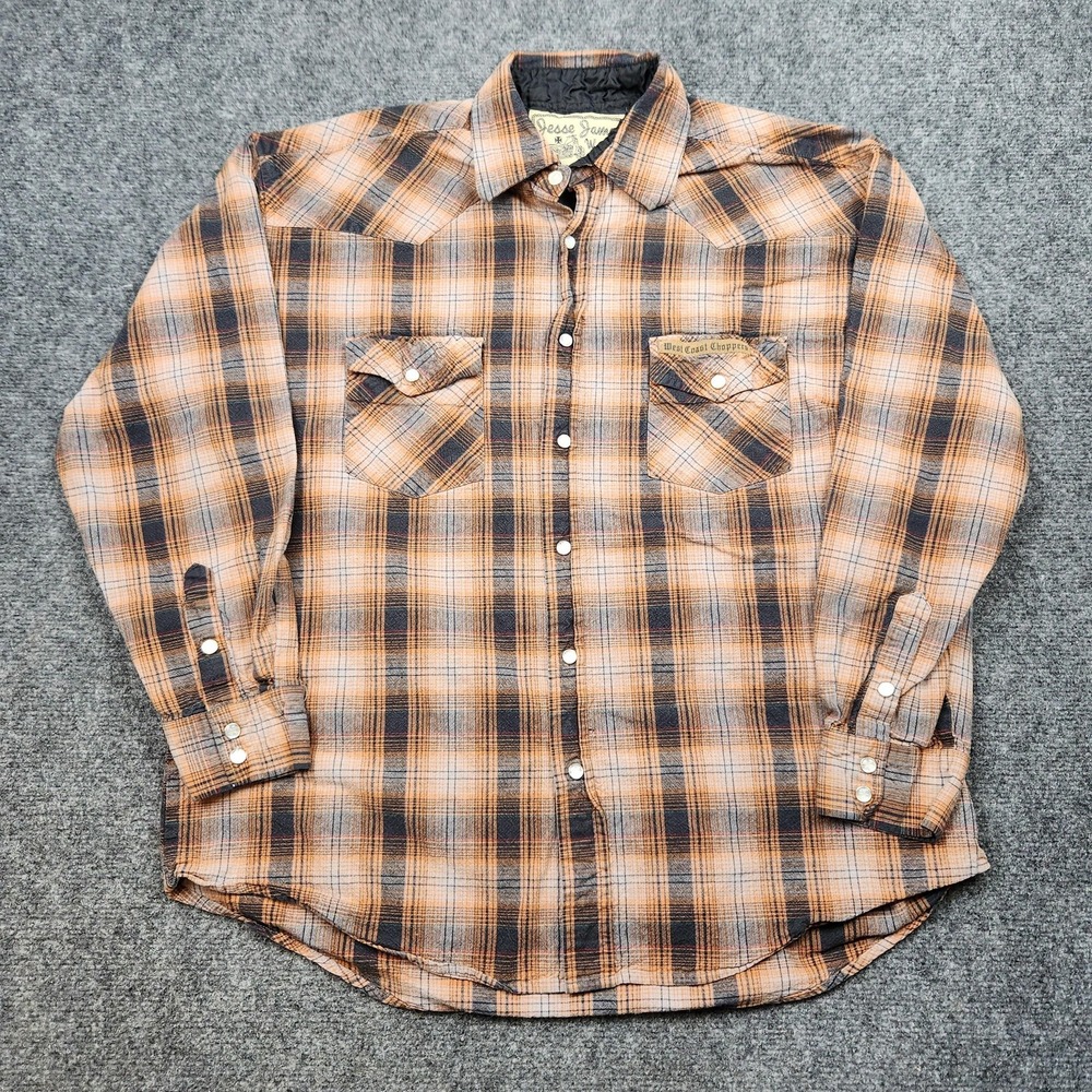 West Coast‎ Choppers Shirt Mens Large Plaid Western Pearl Snap Jesse James